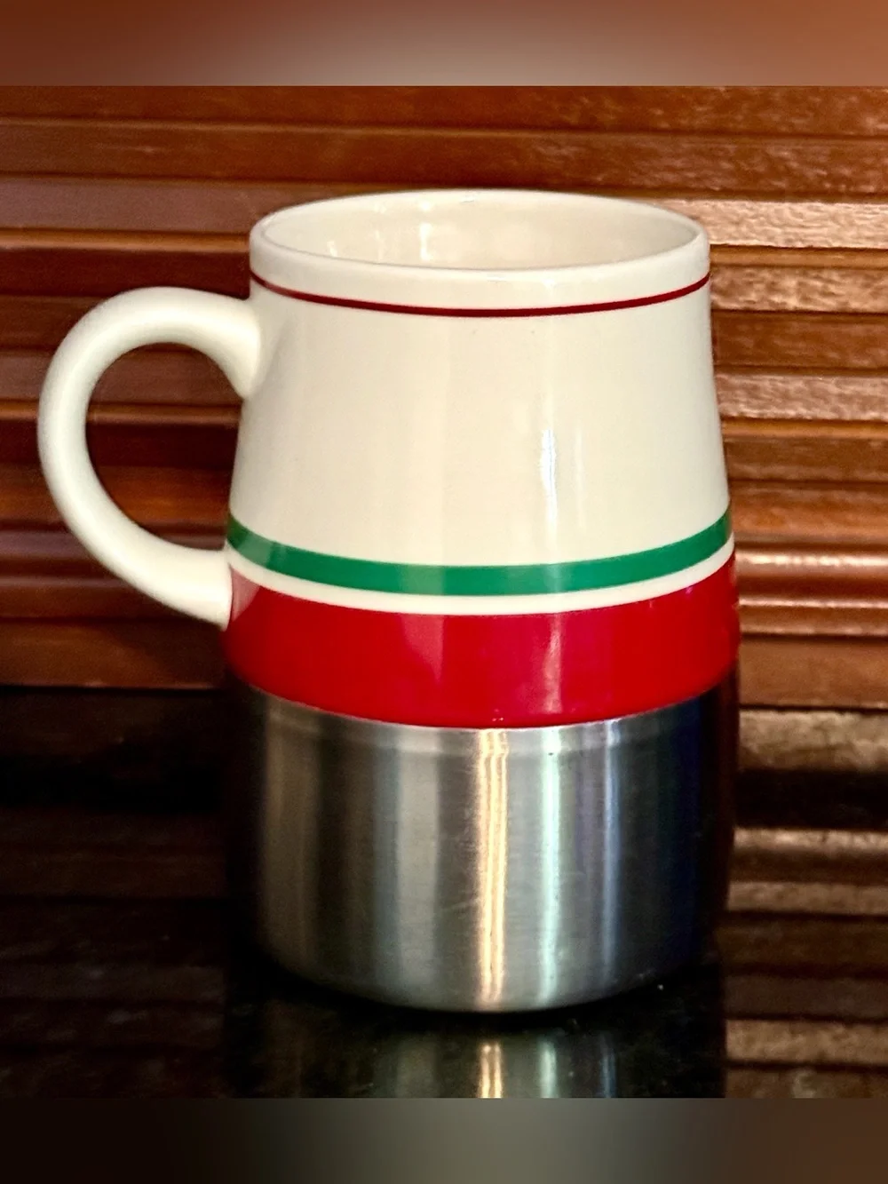 Starbucks Vintage 2006 Red White Green Ceramic Stainless Steel Coffee Mug 14 Oz